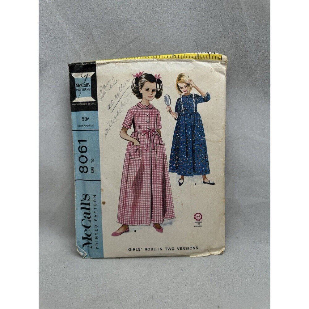 McCalls 8061 Sewing Pattern Crafts Size 10 Vintage 1965 Girls Robe 2 Versions